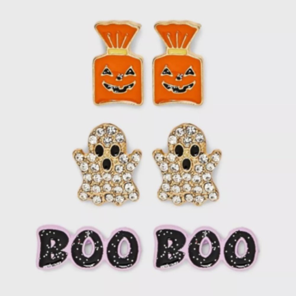 SugarFix by BaubleBar "Don't Be Afraid" Halloween 3 Pairs Stud Earrings NWT